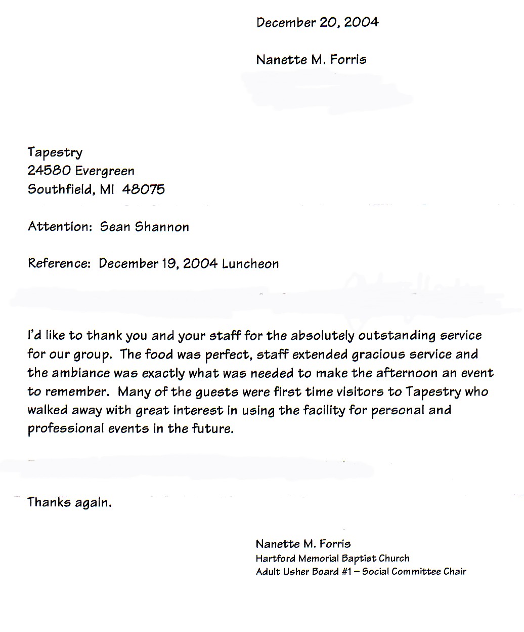 thank you letter for business hospitality introduction